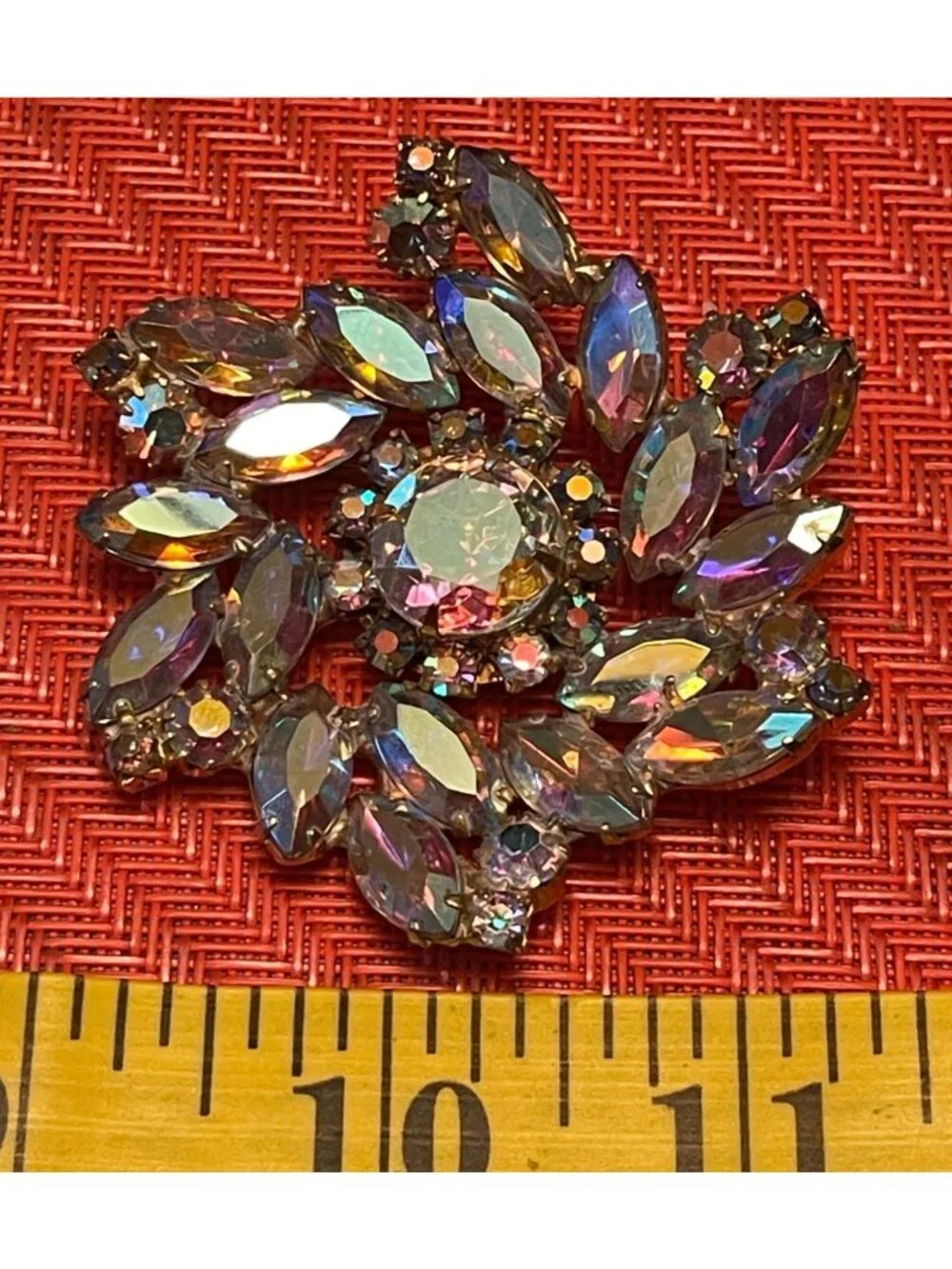 Vtg Massive Aurora Borealis Crystal Pinwheel Brooch Multicolor Brilliant Sparkle